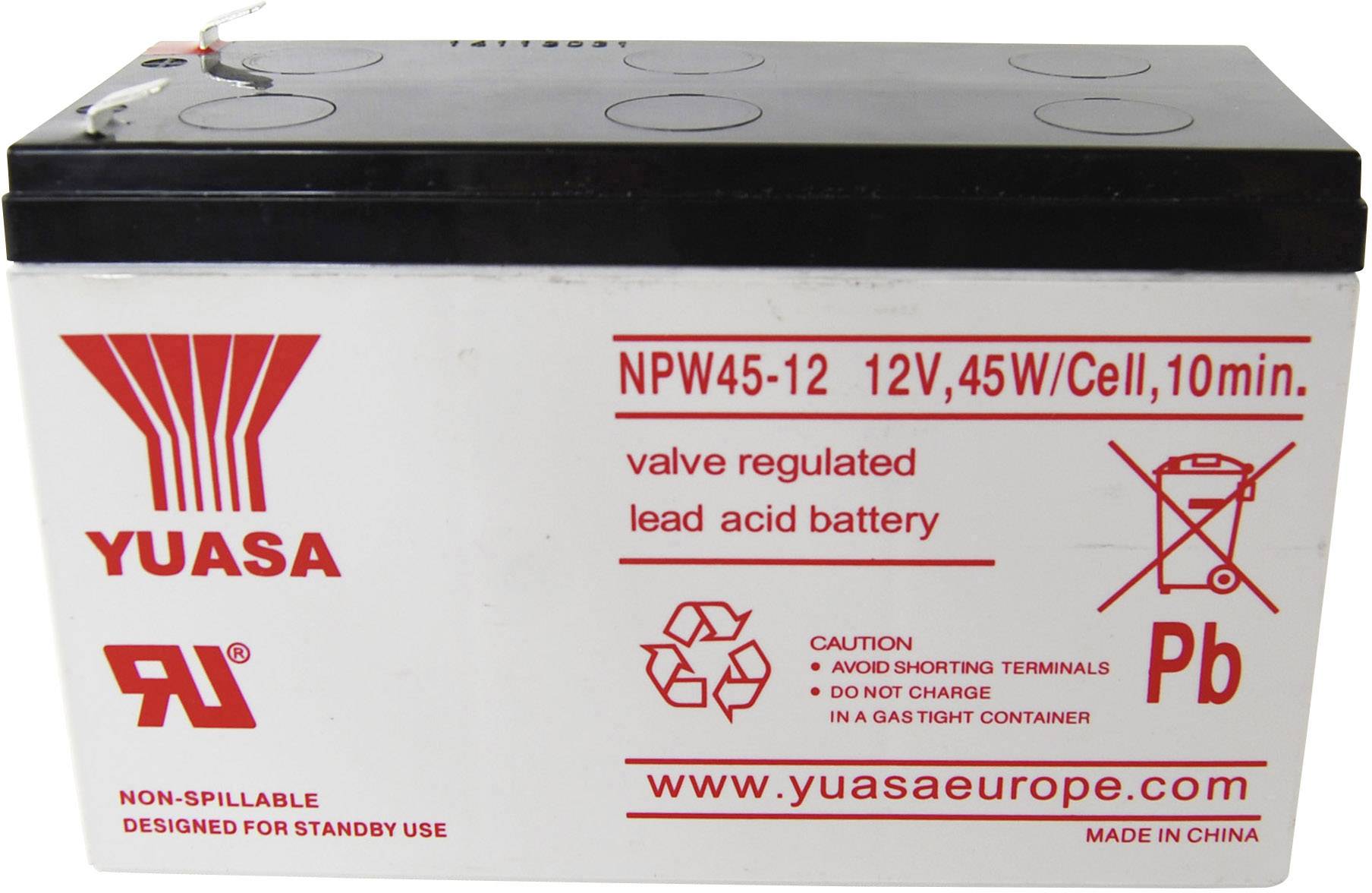 Yuasa NPW45-12 NP45W/12 Batteria al piombo 12 V 8.5 Ah Piombo-AGM (L x A x P) 151 x 97.5 x 65 mm Spina piatta 6,35 mm Bassa autoscarica, Esente da