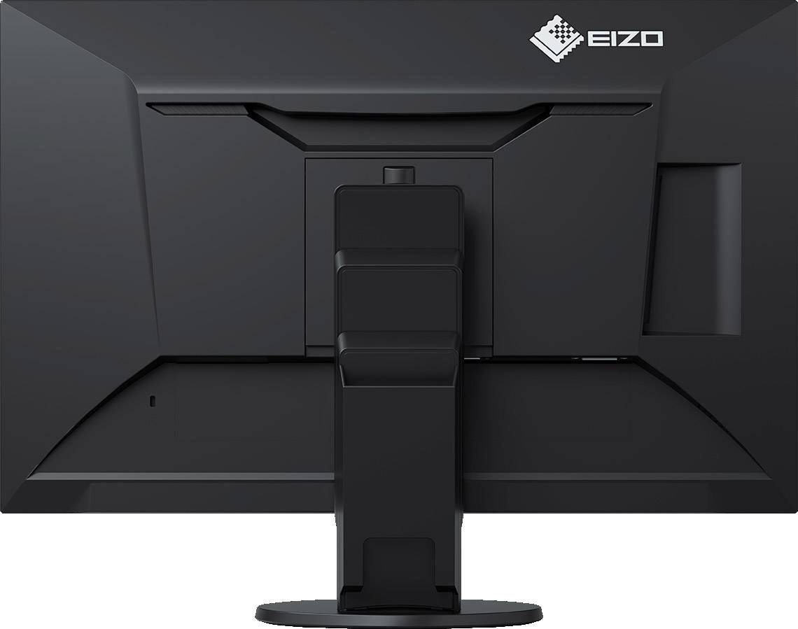 Zadná strana monitora EIZO s čiernym krytom a robustnou podstavou.