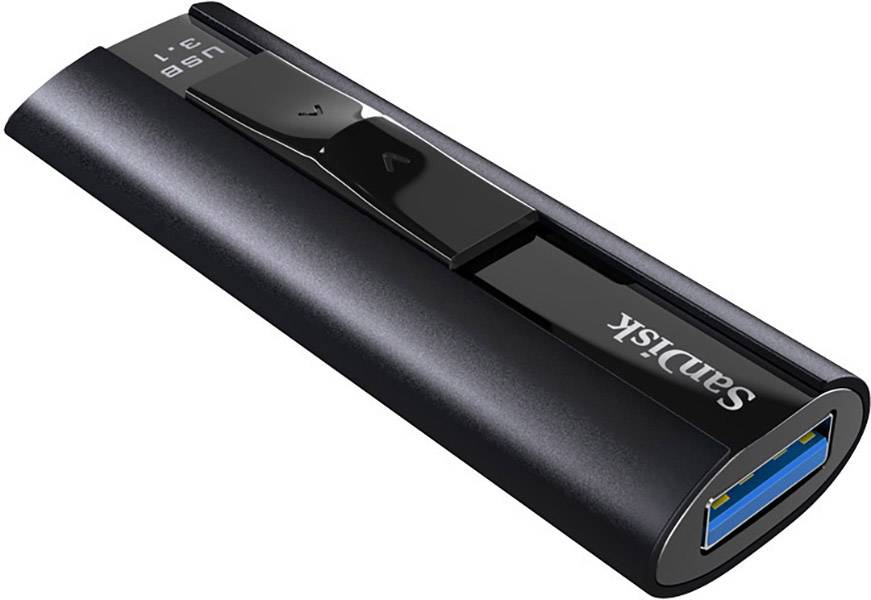 Čierny USB kľúč značky SanDisk s USB 3.1 portom.