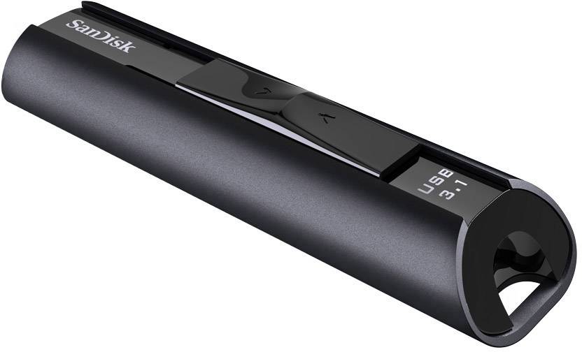 USB kľúč SanDisk s technológiou USB 3.1, čierne telo.