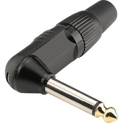 Čierny a zlatý adaptér audio jack konektora v pravom uhle, určený na prepojenie audio zariadení.