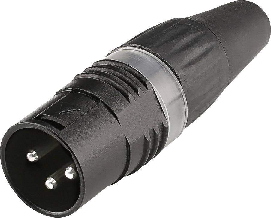 Čierna 3-pinová XLR zásuvka používaná pre audio pripojenia v profesionálnych zvukových a štúdiových aplikáciách.