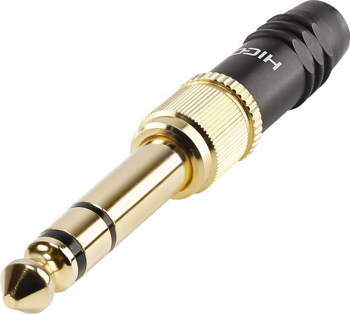 Zlatý 6,35 mm jack adaptér, často používaný na prepojenie audokáblov s zosilňovačmi alebo mixážnymi pultmi.