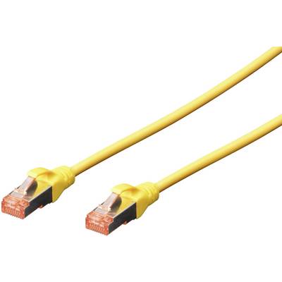 Žltý ethernetový kábel s dvoma konektormi RJ45, vhodný pre sieťové inštalácie a internetové pripojenia.