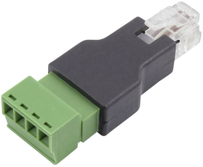 Čierne a zelené konektory RJ45 so svorkami na vodiče. Primárne používané na prepojenie sieťových káblov s rôznymi typmi zariadení.