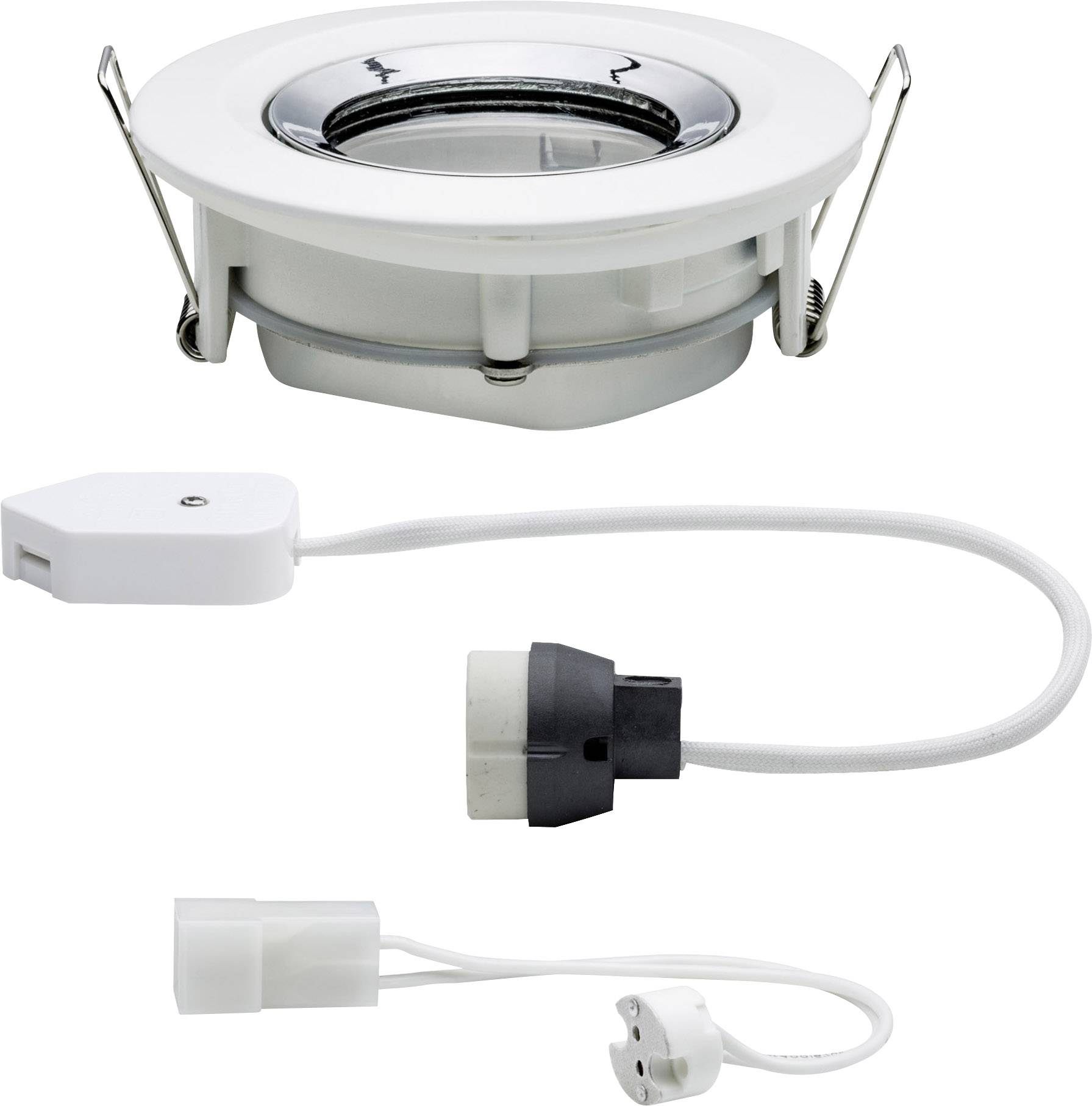 Sada zapustených svetiel z kovu, okrúhla, strieborne-biela, vrátane pripájacieho kábla a objímky. Vhodná pre vnútornú inštaláciu osvetlenia.