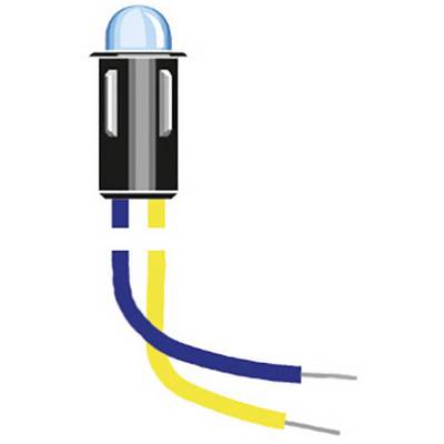 LED s modrou čiapočkou, dva vodiče v modrej a žltej farbe, používaná ako elektrická súčiastka v elektrických obvodoch.