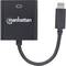 Čierny adaptér s nápisom 'manhattan' konvertuje HDMI na USB-C.