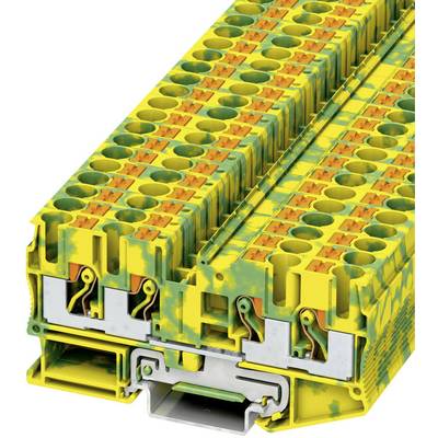 Radomá svorka v žlto-zelenej farbe s viacerými úrovňami pre elektrickú inštaláciu, zobrazujúca pripájacie miesta a možnosti montáže.