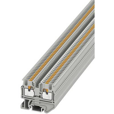 Šedá dvojposchodová radová svorka s oranžovými pripájacími svorkami, vhodná na bezpečné spájanie elektrických vodičov.