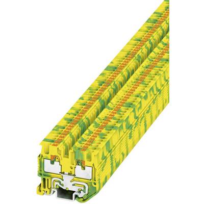 Stohovateľné žlto-zelené elektrické svorkovnice s kovovými pripojeniami, typicky určené pre priemyselné aplikácie a rozvodné panely.
