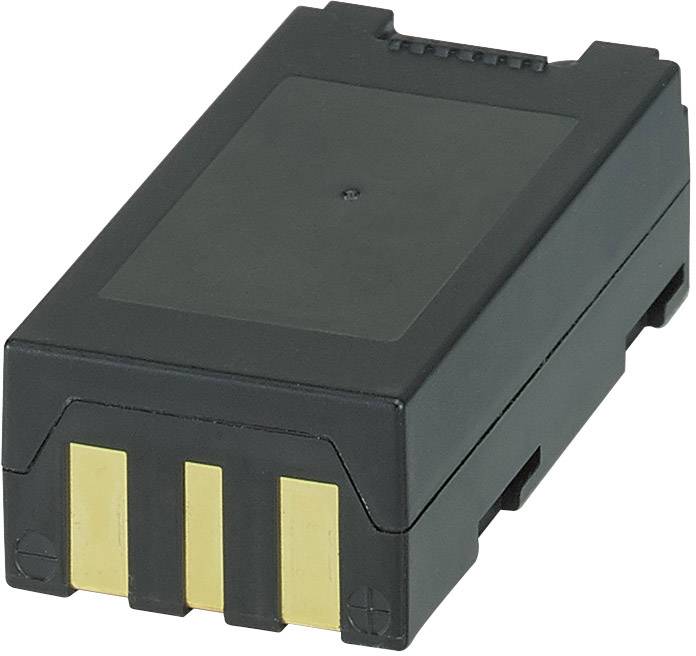 Obdĺžnikový čierny lítiovo-iónový akumulátor s tromi zlatými kontaktmi na jednej strane, používaný pre elektronické zariadenia.
