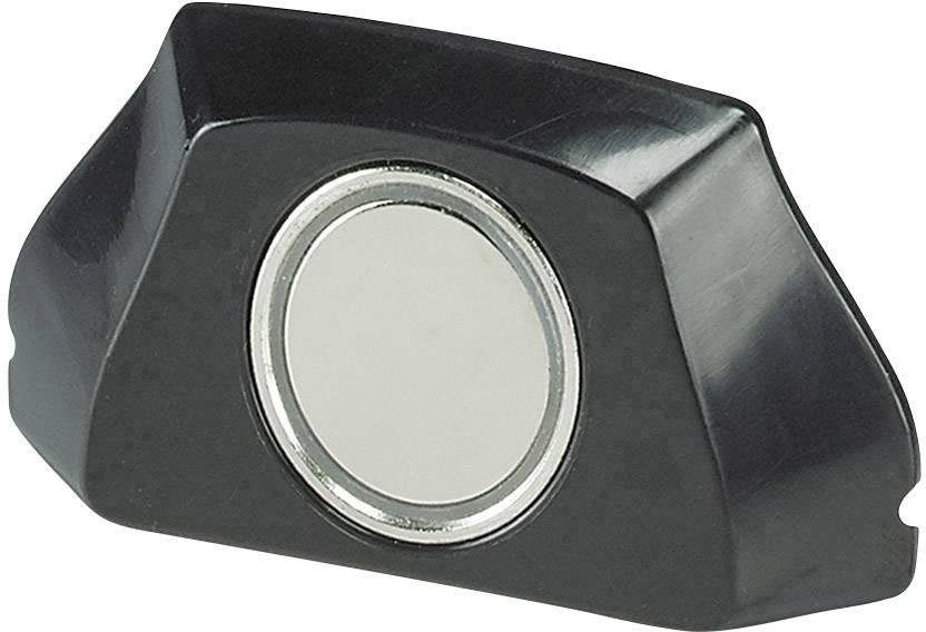 Čierny magnetický držiak s okrúhlym kovovým stredom.