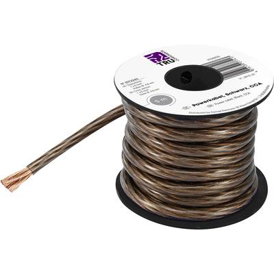 Medený reproduktorový kábel na čiernej cievke. Etiketa zobrazuje 'Powerhouse, Čierna, 50 m'. Ideálny pre audio zariadenia.