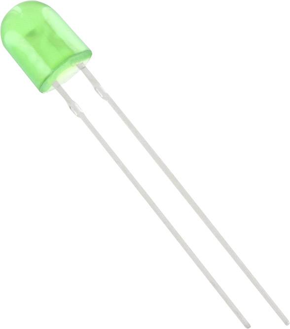 Zelená LED s dvoma kovovými kontaktmi. Slúži na indikáciu prúdenia elektrického prúdu v elektronických obvodoch.