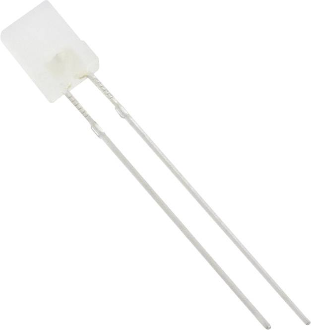 Obdĺžnikový biely kondenzátor s dvoma dlhými kovovými vývodmi, ktoré sa používajú v elektronických obvodoch.