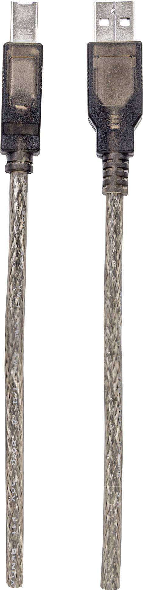 USB kábel s dvoma rôznymi konektormi: vľavo štvorcový konektor typu B a vpravo obdĺžnikový konektor typu A.