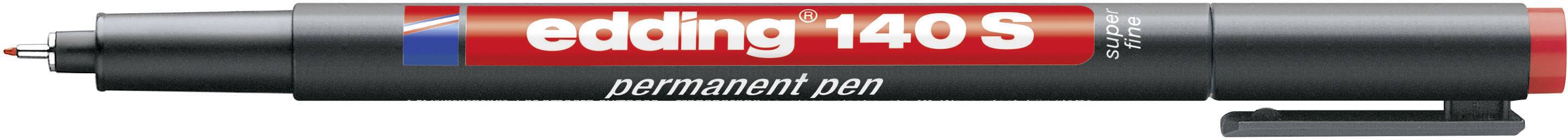 Čierny permanentný popisovač Edding 140 S s červeným logom a bielym nápisom.