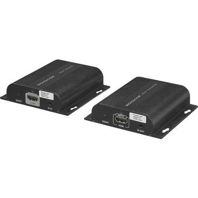 Dva čierne elektronické zariadenia, pravdepodobne video alebo HDMI konvertory. Obe majú HDMI vstupy a sú označené značkou 'Monacor'.