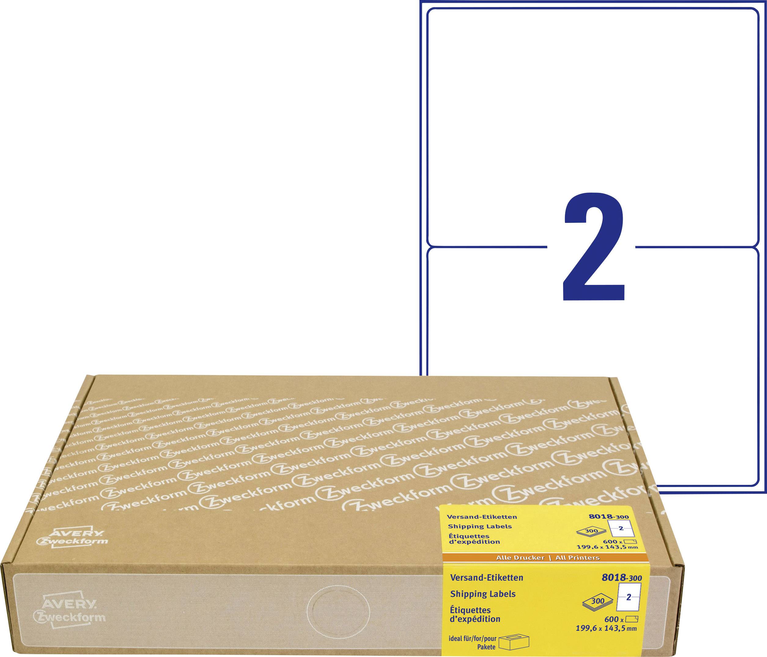 Avery-Zweckform 8018-300 Etichetta per indirizzo 199.6 x 143 mm Carta Bianco 600 pz. A tenuta permanente Stampante a getto dinchiostro, Stampante lase