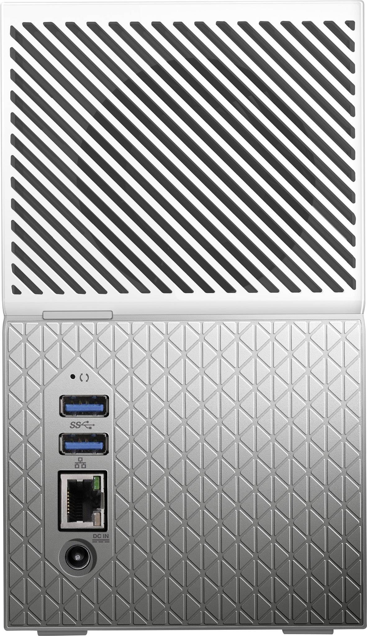 Zadná strana počítača s vetracími štrbinami. Viditeľné prípojky zahŕňajú dva USB porty, jeden ethernetový port a sieťovú zásuvku.