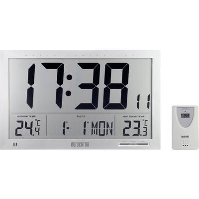 Digitálne nástenné hodiny s veľkým displejom ukazujú 17:38, dátum 1.11., a teploty: vnútri 24,4 °C, vonku 23,3 °C. Obsahuje vonkajší senzor.