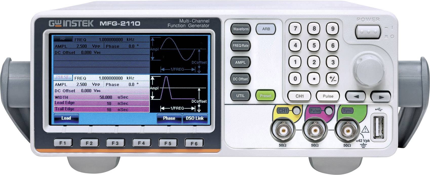 GW Instek MFG-2110 Generatore di funzioni 1 µHz - 10 MHz 1 canale Arbitrario, Sinuosidale, Quadra, Triangolare, Puls