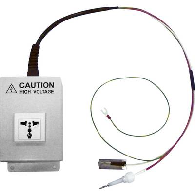 Zariadenie s nápisom 'CAUTION HIGH VOLTAGE', viditeľné elektrické prípojky a káble. Upozornenie na vysoké napätie.