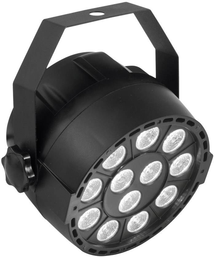 Okrúhly LED reflektor s dvanástimi bielymi svetlami a čiernym plášťom. Je vybavený držiakom na upevnenie.