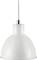 Biela závesná kovová lampa s jednoduchým, moderným dizajnom a strieborným káblom.