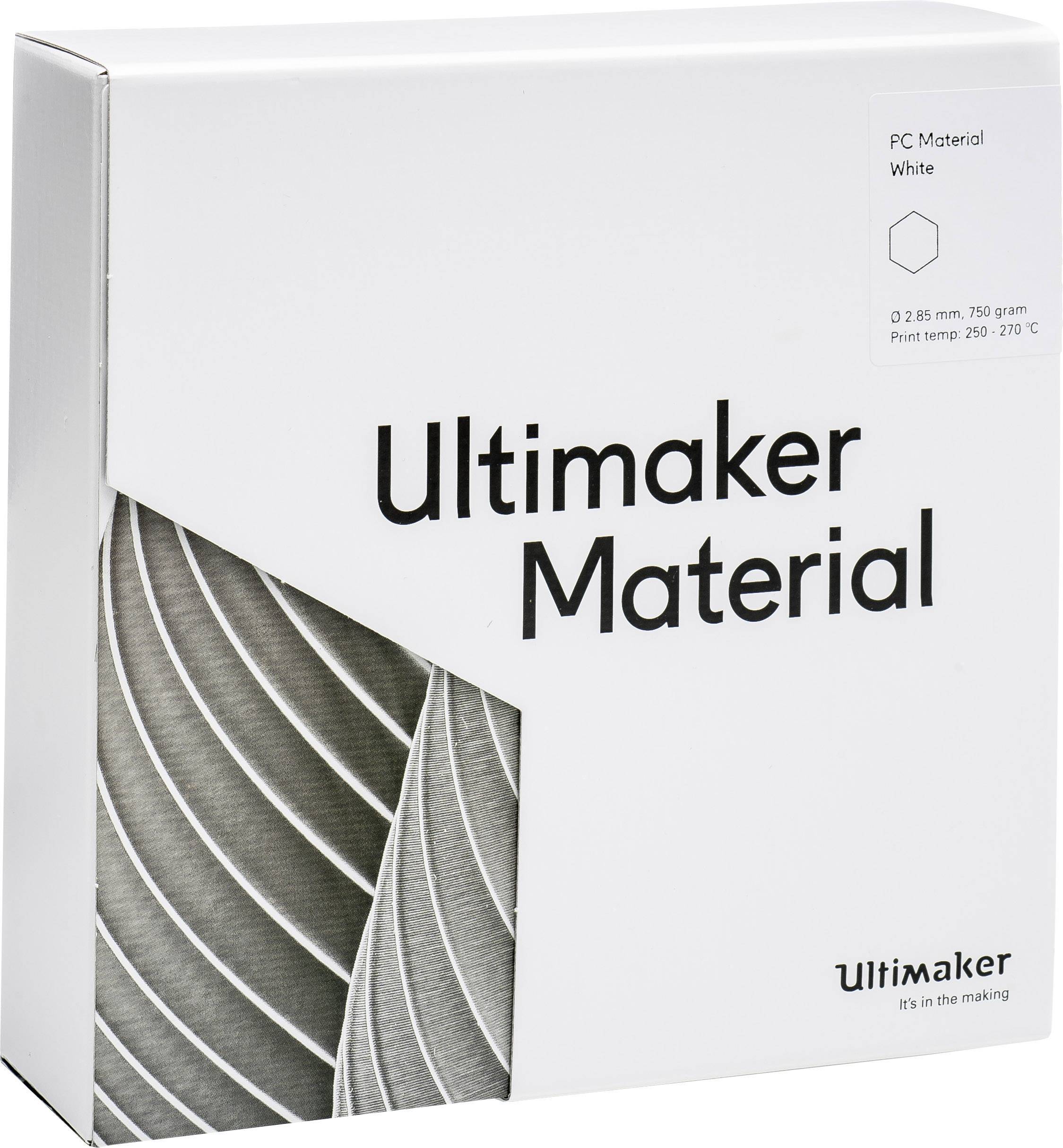 Biela balenie materiálu Ultimaker, PC materiál, 750 gramov, s teplotami tlače 250-270°C. Vhodné pre 3D tlač.