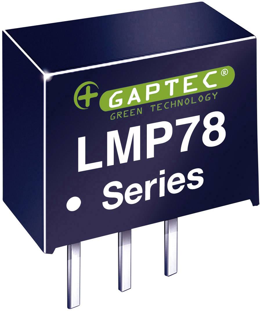 Obrázok napäťového regulátora LMP78 značky GAPTEC s tromi pinmi. Na hornej strane je logo a text 'GAPTEC Green Technology'.