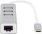 USB-C hub s tromi USB-A portami a ethernetovým portom, prepojený krátkym káblom.