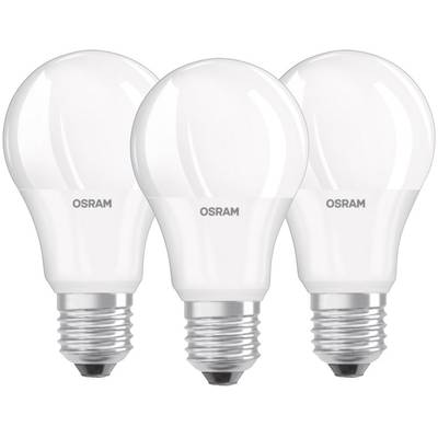 Tri biele LED žiarovky so sockety E27 značky OSRAM.