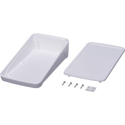 Plastový kryt a veko so skrutkami a gumenými nožičkami, pripravené na montáž. Ideálne pre elektronické projekty alebo DIY zostavy.