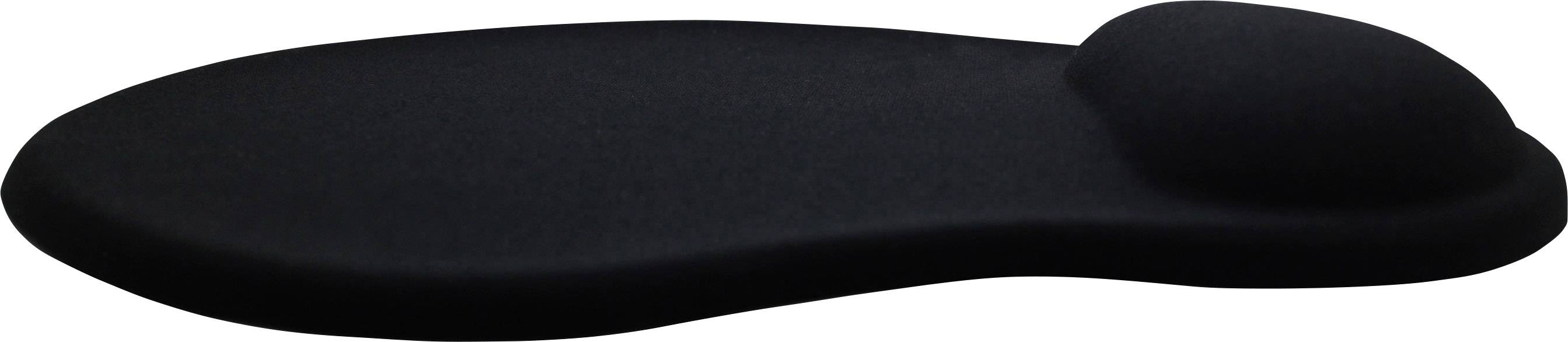 Čierna ergonomická podložka pod myš s opierkou zápästia pre pohodlnú prácu na počítači.