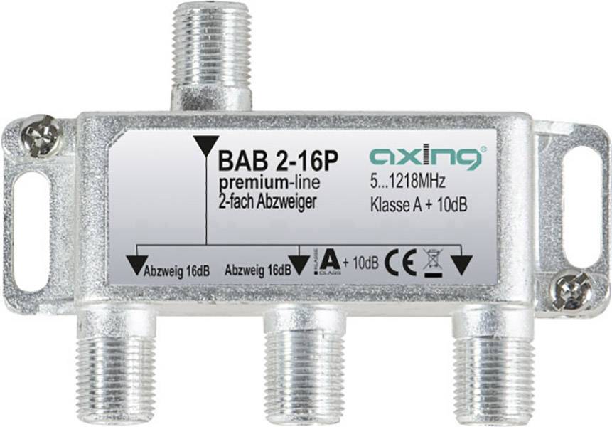 Rozvádzač 'BAB 2-16P premium-line dvojitý' od Axingu, frekvenčný rozsah 5-1218 MHz, trieda A, s hodnotou odbočenia 16 dB.