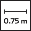 Obrázok zobrazuje značku s textom '0.75 m', pravdepodobne tabuľu označujúcu vzdialenosť.