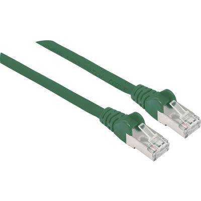 Zelený ethernetový kábel s dvoma RJ45 konektormi, používaný pre sieťové pripojenia.
