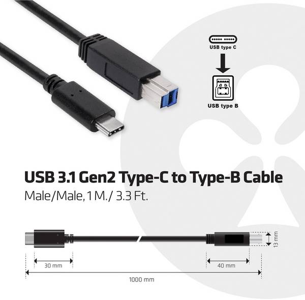 club3D USB kábel USB 3.2 Gen1 USB-C ® zástrčka, USB-B zástrčka 1.00 m viacfarebná CAC-1524