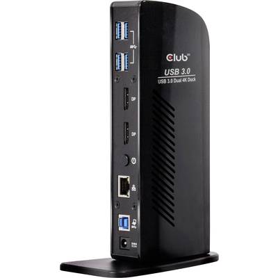 Čierna dokovacia stanica USB 3.0 s viacerými portami vrátane USB, DP a Ethernetu, podporuje duálne 4K zobrazenie.