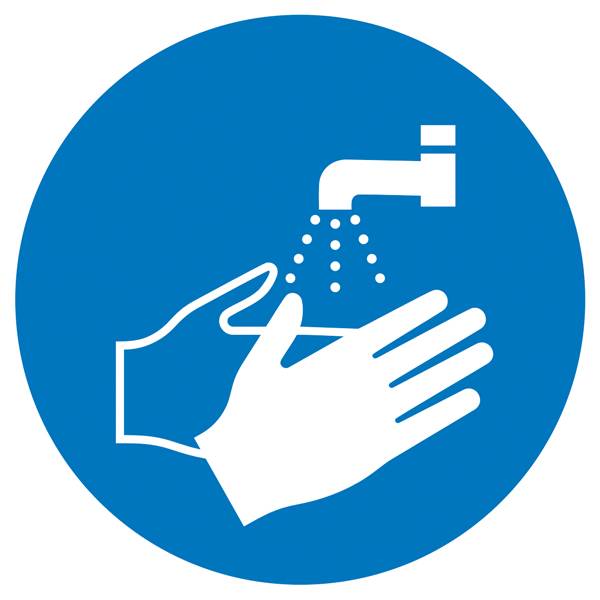 príkazová tabuľka Umyte si ruky, Hygiena a vzdialenosť samolepiace fólie (Ø) 50 mm  ISO 7010 6 ks