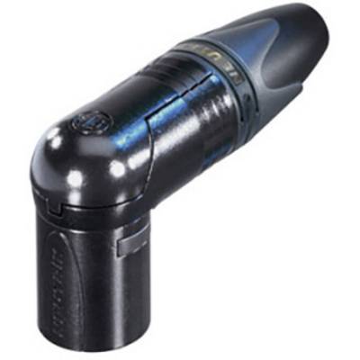 Čierny pravouhlý stereo XLR konektor s robustnou konštrukciou, vhodný pre tesné priestorové podmienky v audioprepojeniach.