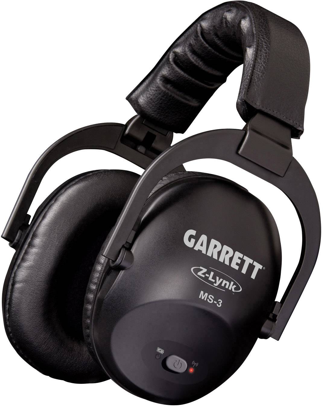 Čierny bezdrôtový headset s nápisom 'GARRETT Z-Lynk MS-3'. Veľká, čalúnená hlavová páska a oválne náušníky.