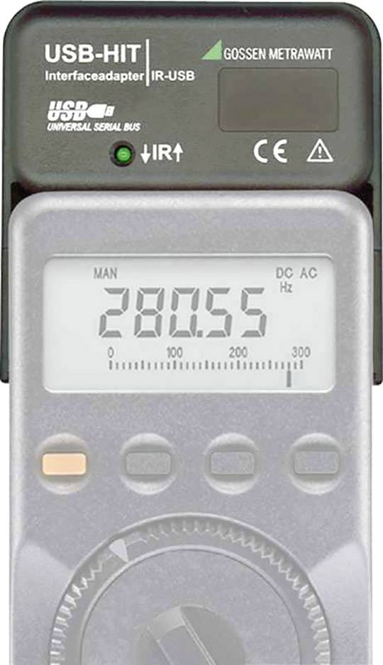 USB IR adaptér 'USB-HIT' od spoločnosti Gossen Metrawatt zobrazuje na displeji digitálnu hodnotu 280,55 Hz.