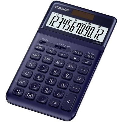 Modrá kalkulačka zobrazuje čísla '1234567890.12' na displeji.