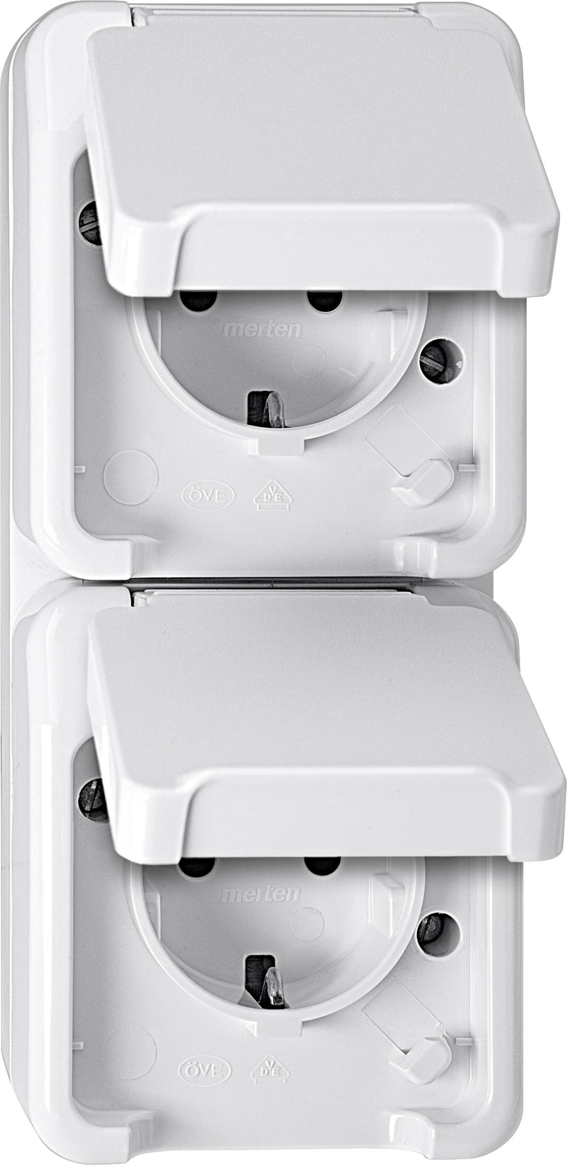 Merten 2 vie Interruttore per ambienti umidi Completo Presa schuko con coperchio ribaltabile AQUASTAR bianco polare 4074949 1 pz.
