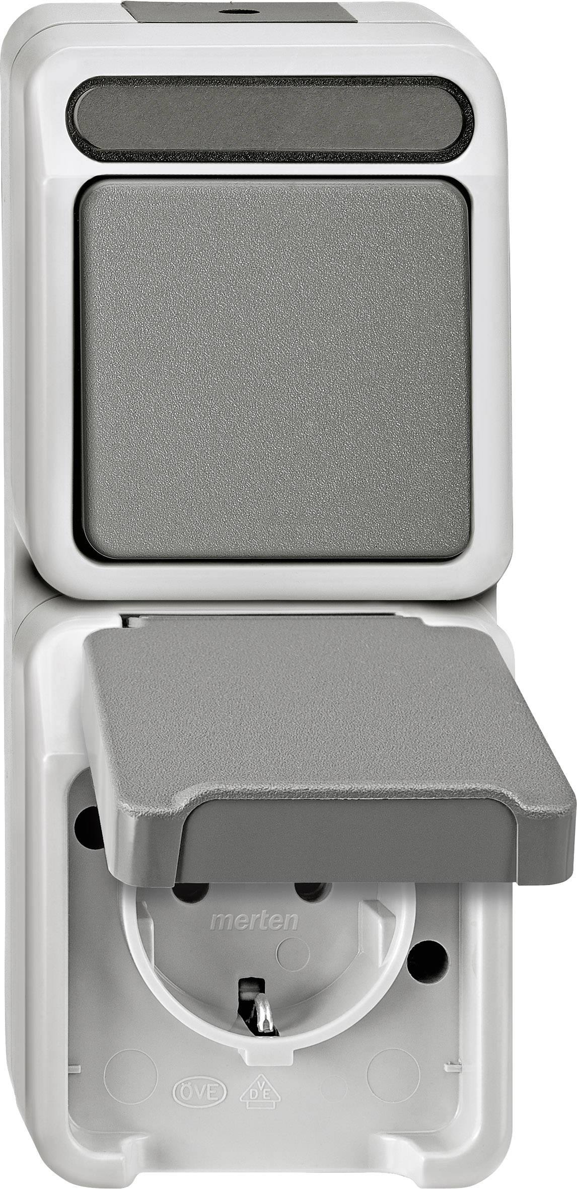 Merten 1 pezzo Interruttore per ambienti umidi Completo Combinazione interruttore/prese AQUASTAR Grigio luminescente 4075000 1 pz.