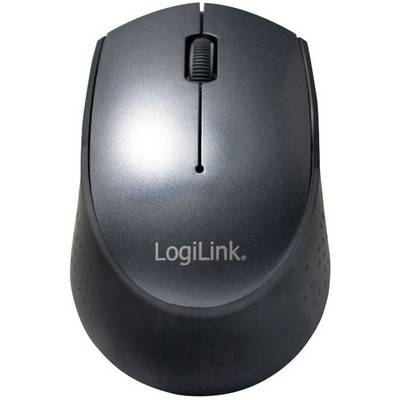 Čierna bezdrôtová počítačová myš so scrollovacím kolieskom a nápisom 'LogiLink' na hornej strane.