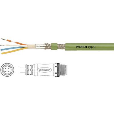 Zelený kábel s nápisom 'ProfiNet Typ C', vedľa ktorého je schematický diagram zástrčky so štyrmi pinmi, zodpovedajúci káblu.